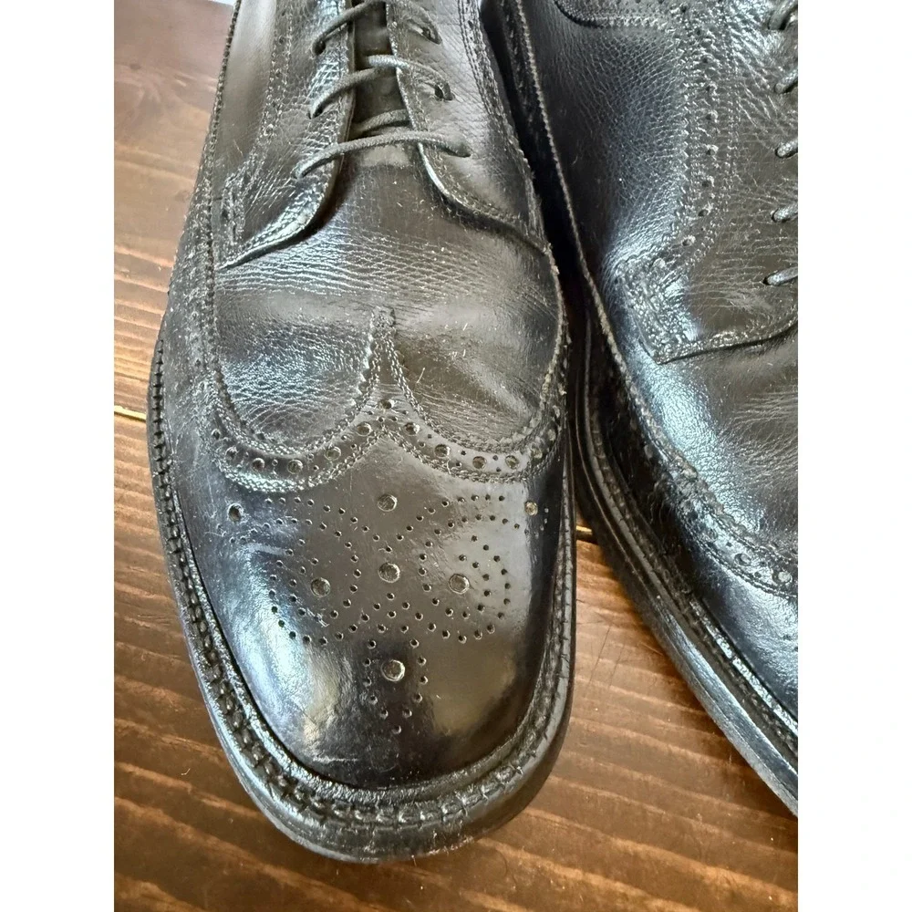 Mens Black Pebbled Leather Wingtip Brogue Oxford Dress Shoes Lace Up